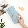 Light blue long PU leather tri-fold wallet for women with golden leaf pendant - Light Blue