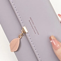 Lavender purple PU leather wallet for women with leaf charm and gold buckle detail - Light Purple