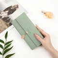 Light green long PU leather wallet with elegant leaf pendant and tri-fold design - Matcha Green