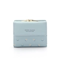 Light blue floral PU leather folding wallet with gold kiss-lock and flower pattern - Light Blue