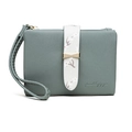Green faux leather mini wallet for women with floral trim and golden bow detail - Green
