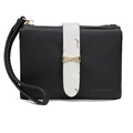 Women's black faux leather wallet with floral accent band and golden bow detail - Black