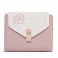 Portafoglio corto da donna in rosa e bianco sporco con ricamo floreale in PU - Rosa