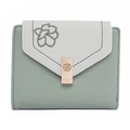 Portafoglio corto in pelle PU verde menta e bianco con ricamo floreale da donna - Verde