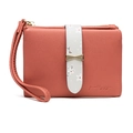 Portafoglio donna rosa corallo in pelle PU con cinturino floreale e fiocco dorato - Rosso Arancio
