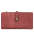 Détail du portefeuille long en cuir PU mat vintage avec boucle bronze et fermeture éclair - Rouge Orangé