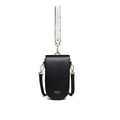 Mini black pebbled crossbody phone bag with gold hardware and white star wristlet strap - Black