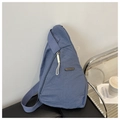 Detail of the textured blue nylon crossbody bag with metal logo and adjustable strap - Blue