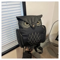 Sac à dos chouette original en cuir PU noir avec broderie dorée et poches ailes - Noir