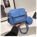 Sky blue canvas crossbody bag with matching round coin purse and Dachshund print - Blue