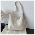 Minimalist cream white chain underarm tote bag with adjustable strap and oval patch - Beige With Charm