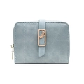 Kurze hellblaue Damenbrieftasche aus Kunstleder mit Blatt-Schnalle und Reißverschluss - Blau