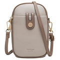 Borsa porta cellulare verticale in ecopelle beige e marrone con fibbia dorata - Albicocca