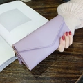 Long lavender PU leather envelope wallet for women with tassel and gold metal detail - Light Purple