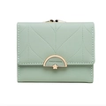 Short mint green women's trifold wallet with leaf quilting and metal floral clasp - Green