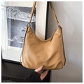 Brown leather chain hobo bag with adjustable strap and embossed detail for women - Khaki