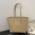 Minimalist large capacity tote bag in beige pebbled leather with fashion embossing - Khaki