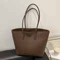 Minimalist large capacity tote bag in dark brown lychee grain leather with shoulder straps - Brown