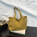 Fashionable mustard yellow corduroy tote bag with side pocket in retro minimalist style - Yellow