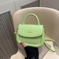 Lime green minimalist small square crossbody bag with gold fashion lettering and ring handle - Green