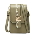 Army green mini crossbody phone bag with leaf print and golden square metal buckle - Green