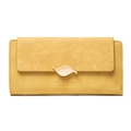Yellow long faux leather wallet with frosted finish and golden leaf metal clasp - Long Style (PT20-1599) / Yellow