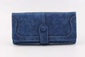 Retro deep blue long wallet in matte frosted leather with contrast stitching - Long Style / Navy Blue