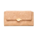Long vintage matte leather wallet for women with golden leaf buckle in light brown - Long Style (PT20-1599) / Pink