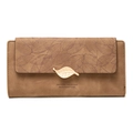 Brown frosted leather long wallet for women with golden leaf clasp and leaf vein pattern - Long Style (PT20-1599) / Brown
