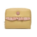 Short khaki faux leather wallet with pink ruffled trim and a zip closure for women - Yellow