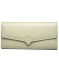 Minimalist light green long leather wallet for women with gold clover buckle closure - Green