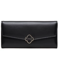 Classic black long bifold wallet with pebble texture and clover hardware by Prettyzys - Black
