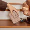 Vintage long wallet for women in dusty pink matte finish with snap closure and stitch detail - Short Style / Pink