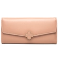 Elegant nude pink leather long wallet featuring a golden clover clasp for women - Pink