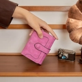 Fuchsia vintage bifold long wallet in matte faux suede with contrast stitching detail - Short Style / Rose Red