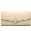 Beige faux leather long wallet for women featuring a gold clover metal clasp and multi-card slots - Apricot