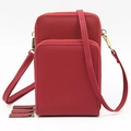 Mini borsa a tracolla rossa per cellulare con tre scomparti a zip in pelle sintetica - Borgogna