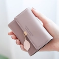 Morandi purple-pink PU leather card holder with gold clasp and leaf pendant accessory - Dust Rose