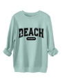 Detailed flat lay of mint green sweatshirt featuring Beach Therapy palm tree graphic - Light Green