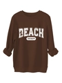 Detail of Beach Therapy print on brown long sleeve sweatshirt with ribbed cuffs - Coffee