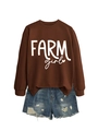 Detailed flat lay of brown farm girl sweatshirt with ripped blue denim shorts - Coffee (White Font)
