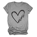 Detail van grijs T-shirt met ronde hals, mimi-hartprint en mouwen met omslag - S / donkergrijs