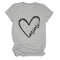 Detail of grey crewneck T-shirt showing mimi heart print and jersey knit texture - S / Light Gray