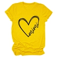 Detail of soft yellow cotton T-shirt featuring a mimi heart graphic print and crew neckline - S / Yellow