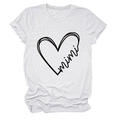 Detail of white cotton T-shirt with mimi heart print and rolled cuffs on white background - S / White