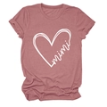 Close-up of the heart pattern and mimi script on a dusty rose cotton-blend T-shirt - S / Rose Gold