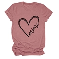 Detailed close-up of mimi heart print on dusty pink crew neck cotton t-shirt - S / Rose Gold