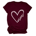 Detail of wine red cotton T-shirt featuring a mimi heart graphic and round neckline - S / Burgundy