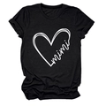 Detail of soft cotton fabric and white mimi heart print on black crew neck t-shirt - S / Black