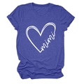 Detail of mimi heart print and heathered texture on dark blue crew neck T-shirt - S / Vintage Blue